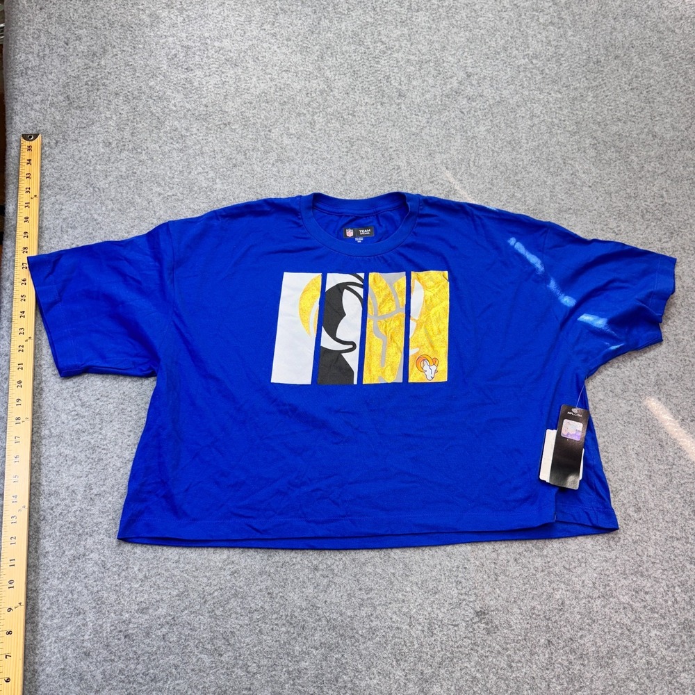 NFL Team Apparel Mens T-Shirt Crop Top Graphic Royal Blue Cotton 2XL Relaxed Ram